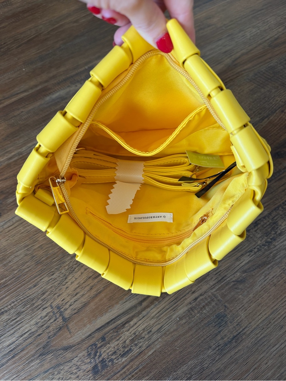 Anthropologie Bright Yellow Woven Mini Top-Handle Bag